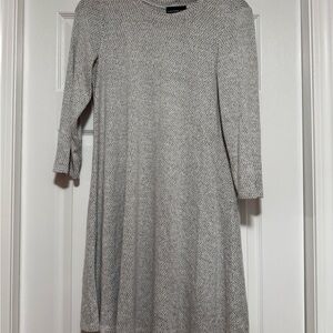 Gray A-Line 3/4 Sleeve Crew Neck Sweater Dress